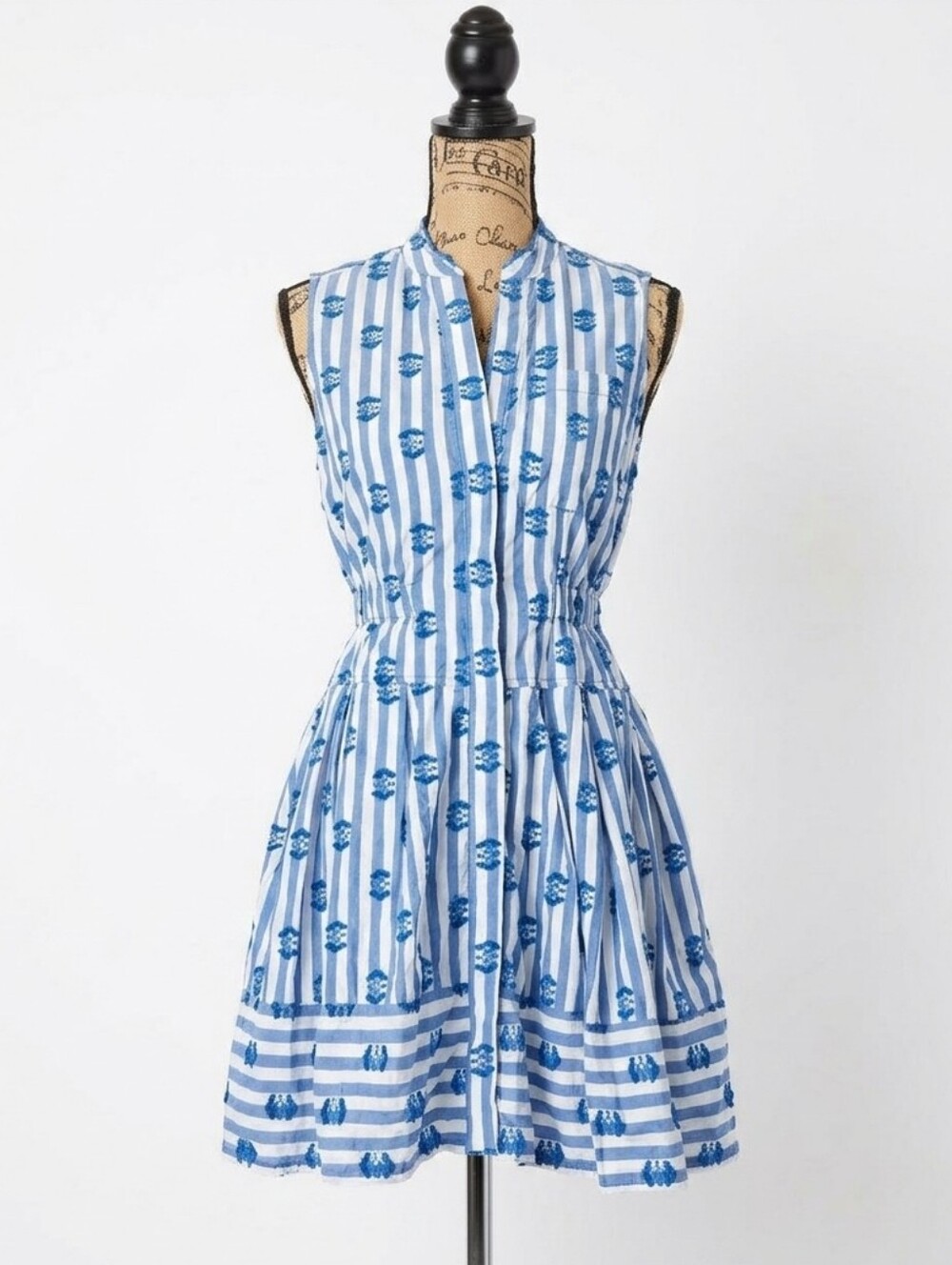 Anthropologie Maeve Blue & White Striped Coastal Beachy Euro Summer Dress XS